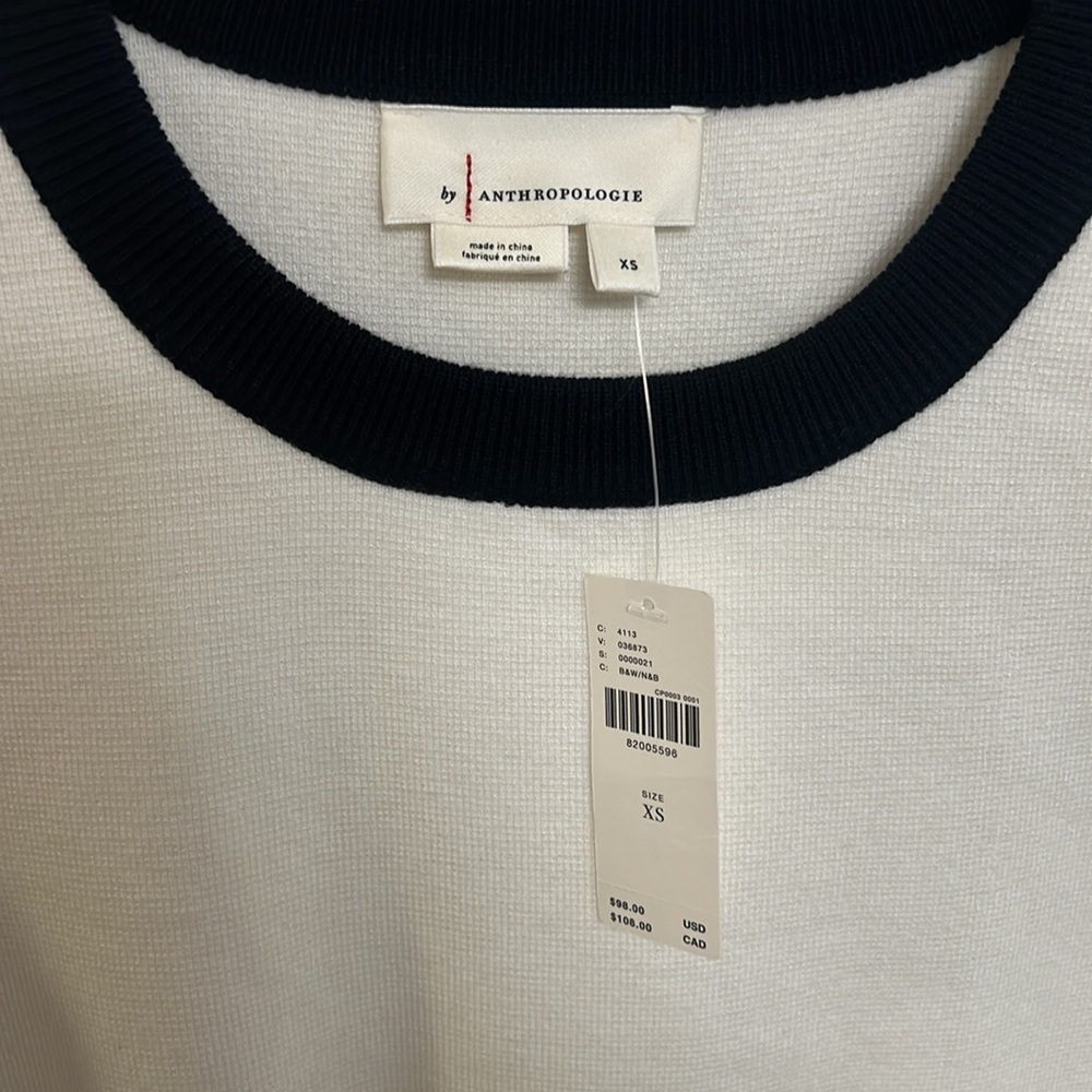 NWT! Anthropologie Layered Poplin Sweater Top in White, Off White, Black size XS - Picture 7 of 10